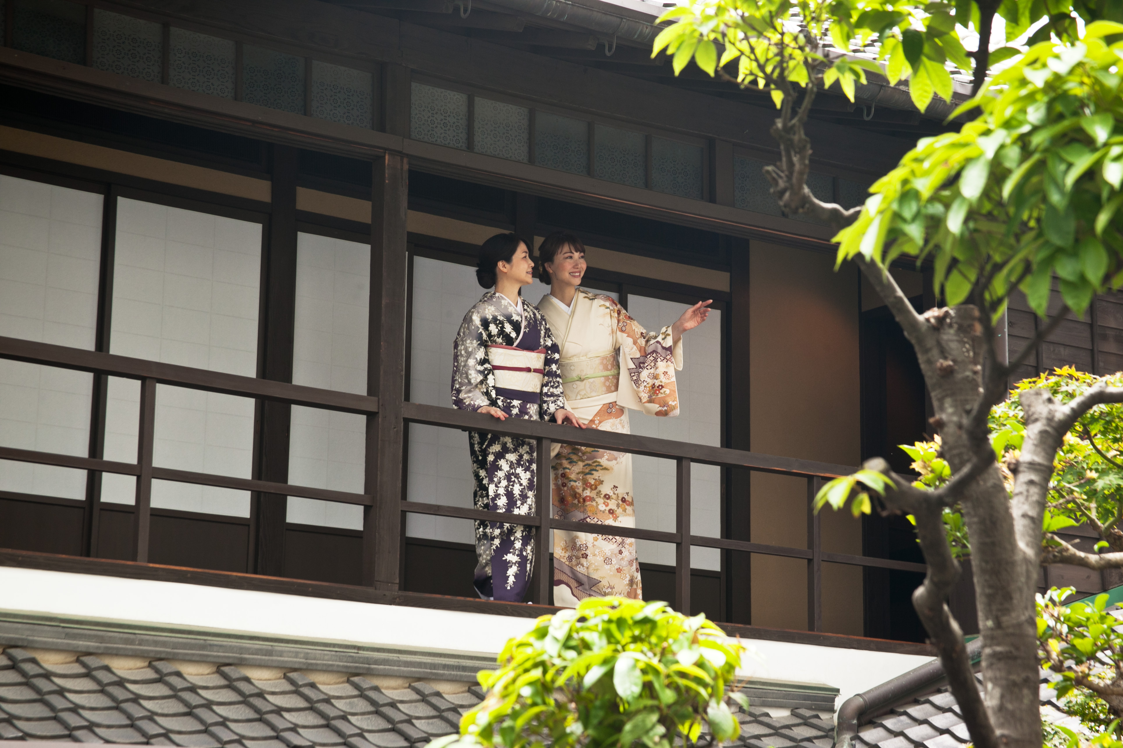 訪問着姿で語らう二人