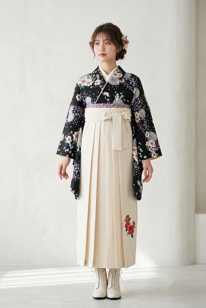黒地に白花